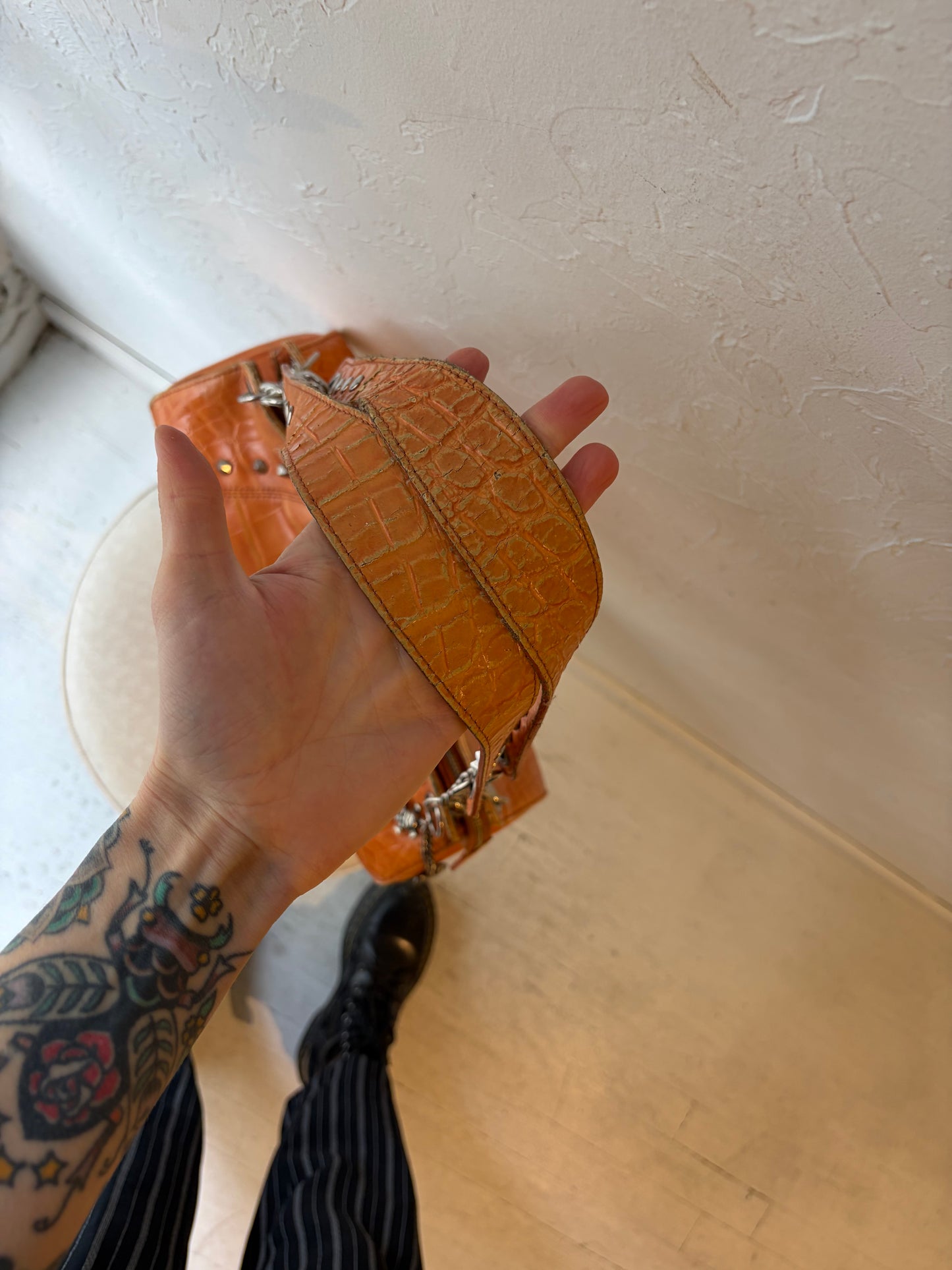Vintage 'Harley Davidson' Orange Croc Purse