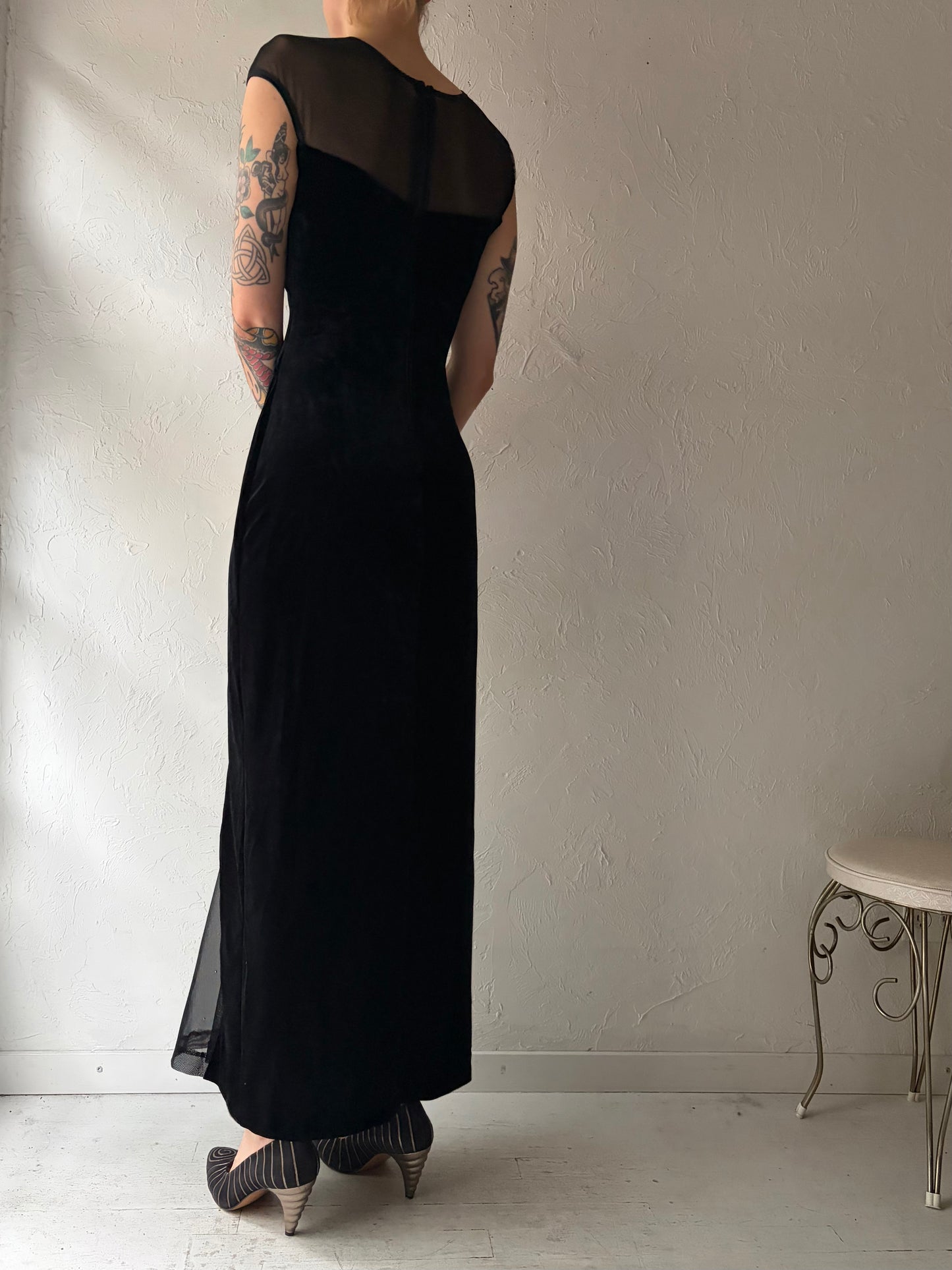 90s 'Speed' Black Velvet Dress / Small