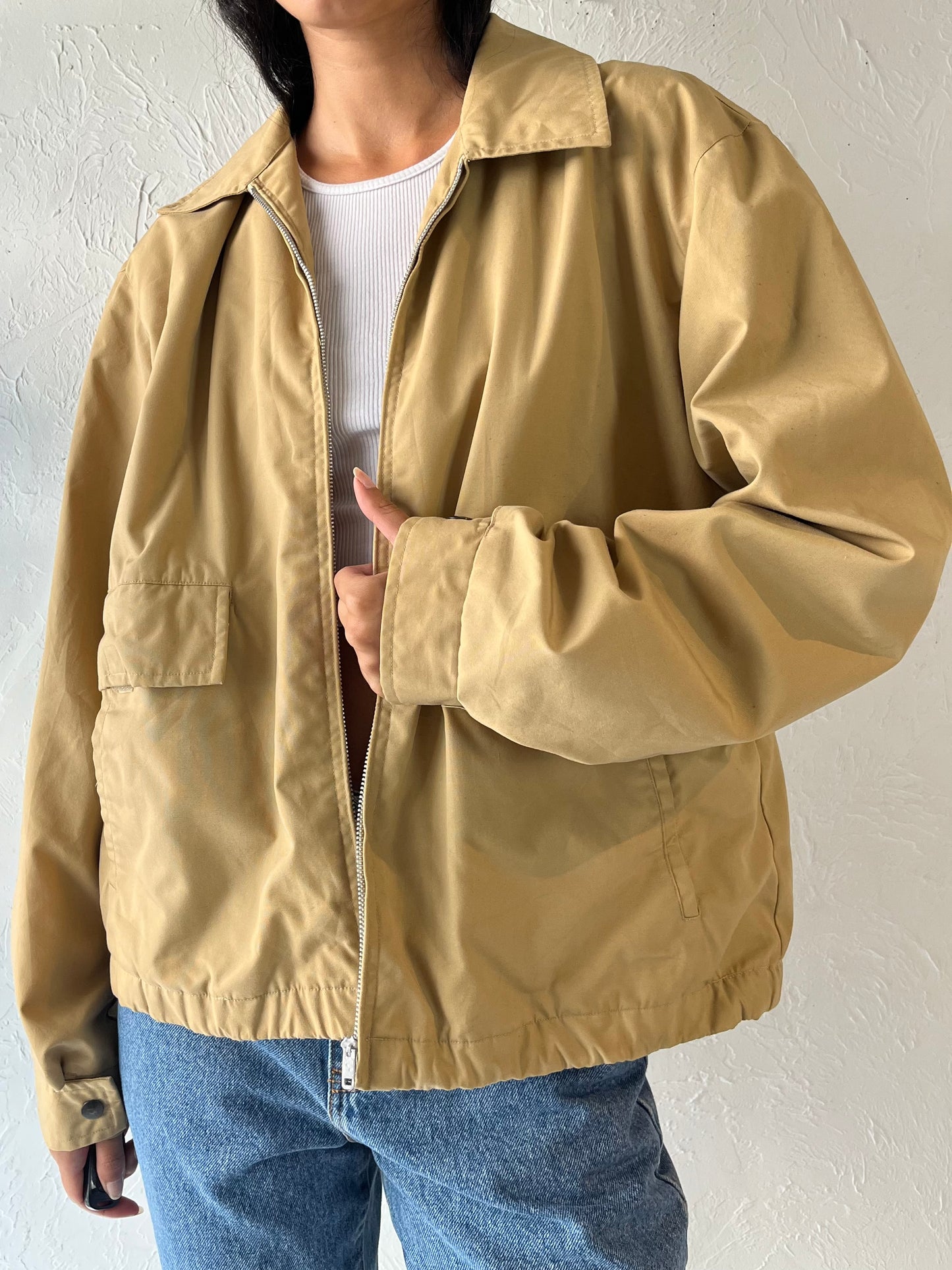 90s 'Bay' Beige Zip Up Sport Jacket / Large