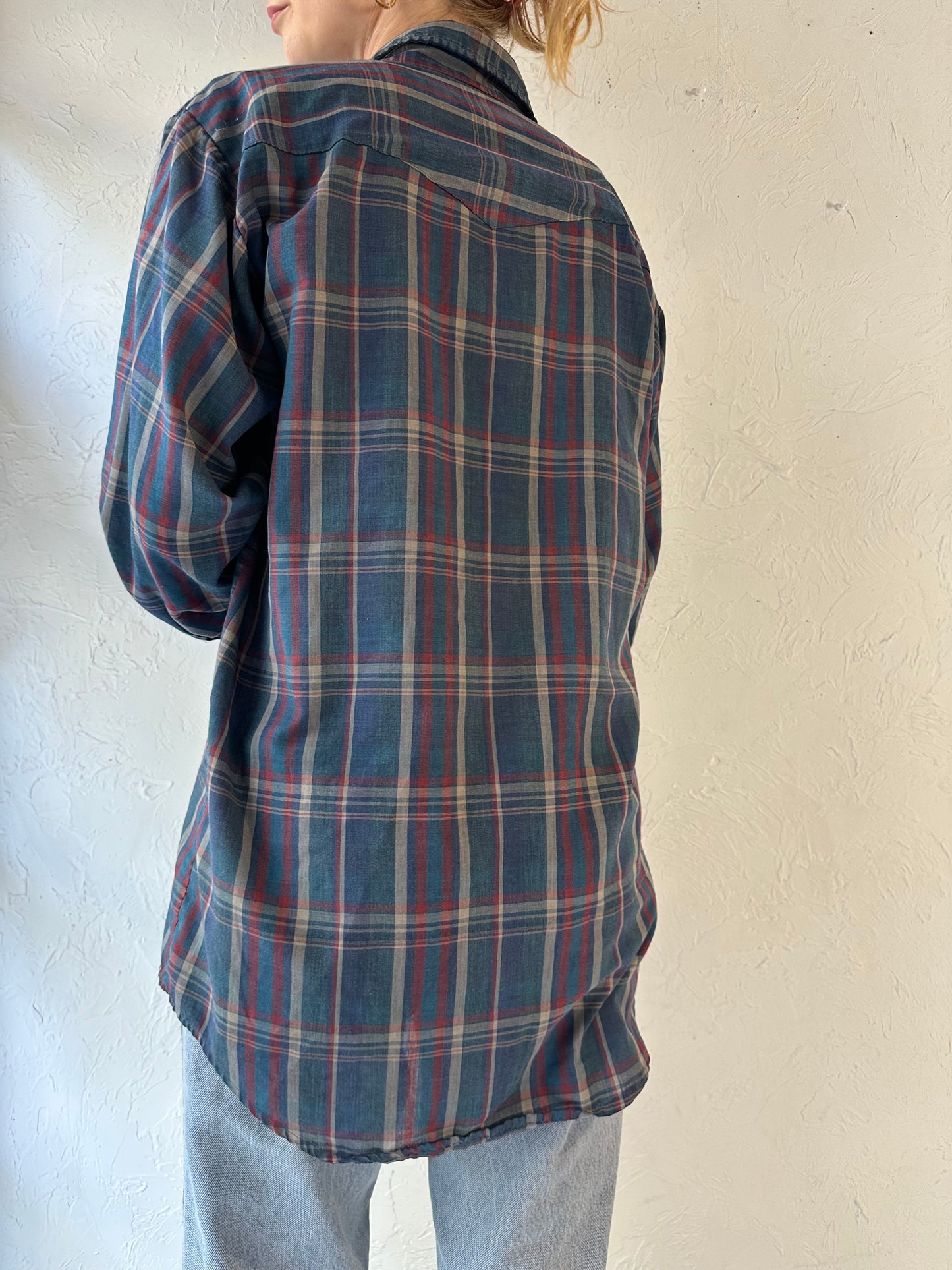 80s 'MWG' Light Weight Plaid Western Pearl Snap Shirt / Medium