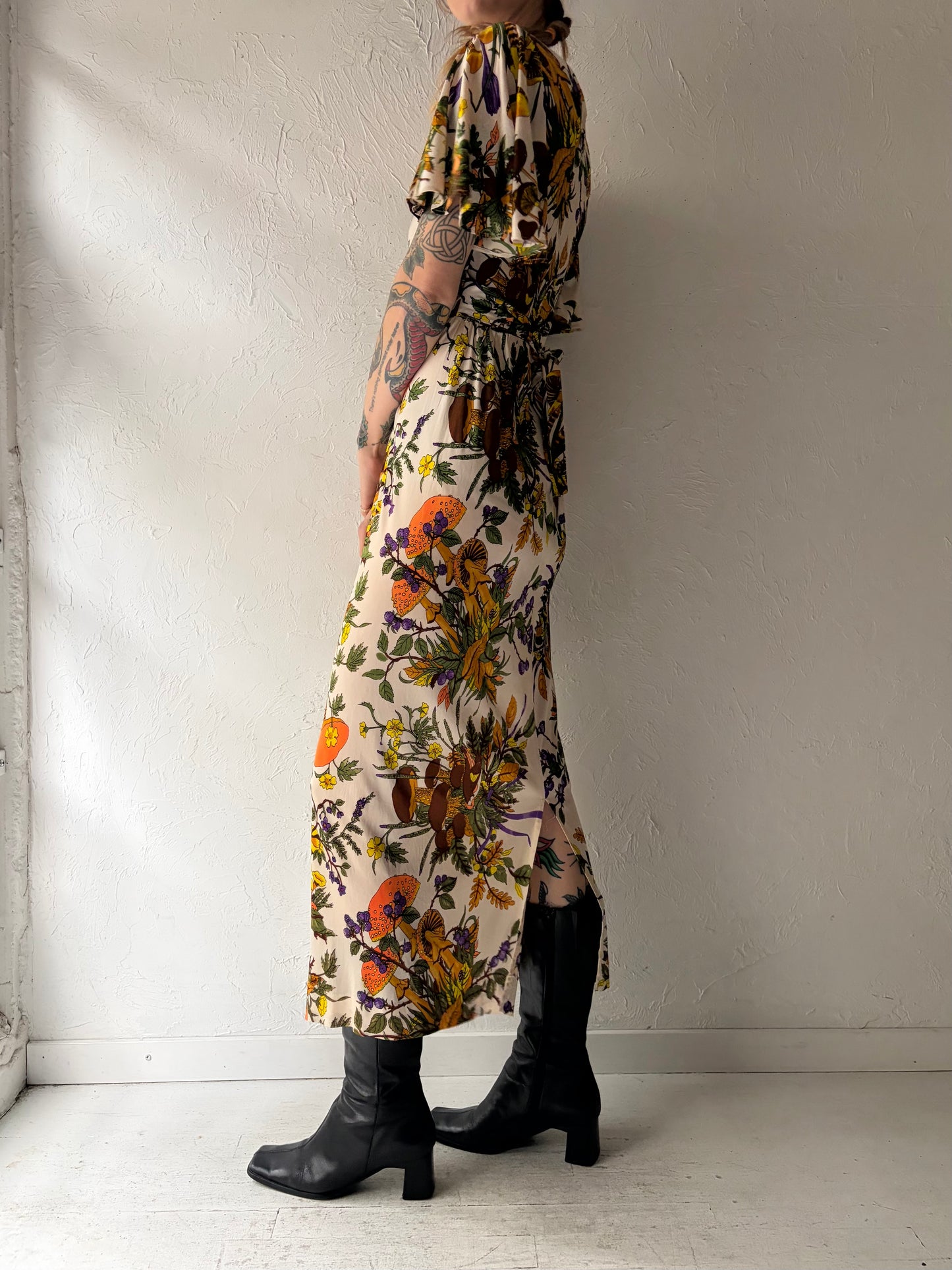 70s 'Byer Too' Silky Mushroom Print Dress / Small