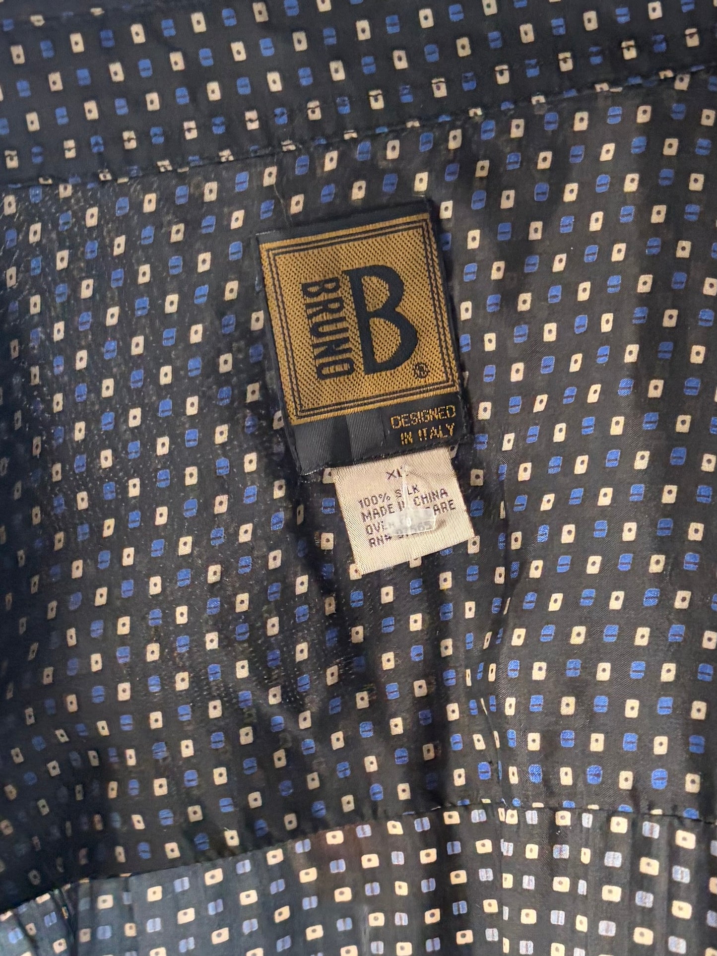 Y2k 'Bruno' Retro Patterned Silk Button Up Dress Shirt / XL