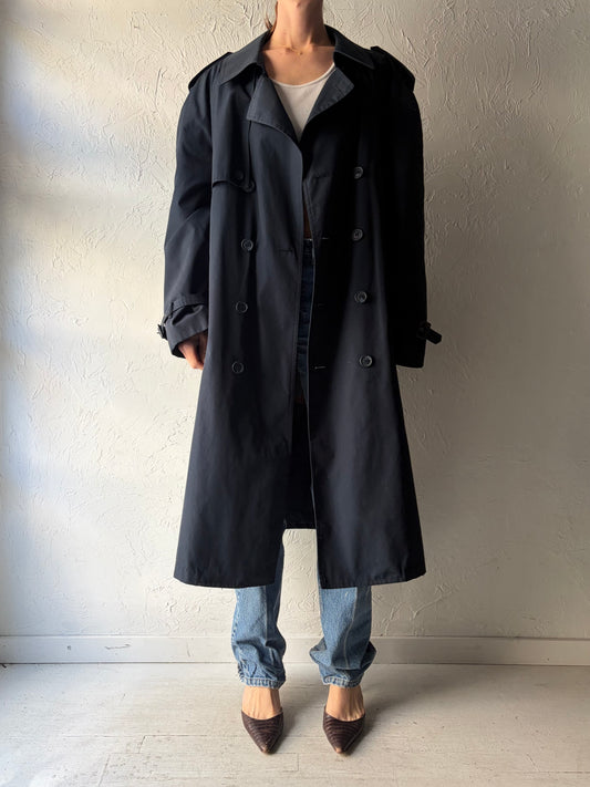 90s 'Moores' Navy Normcore Trench Coat / Vintage 1990s Classic Minimalist Outerwear / Large