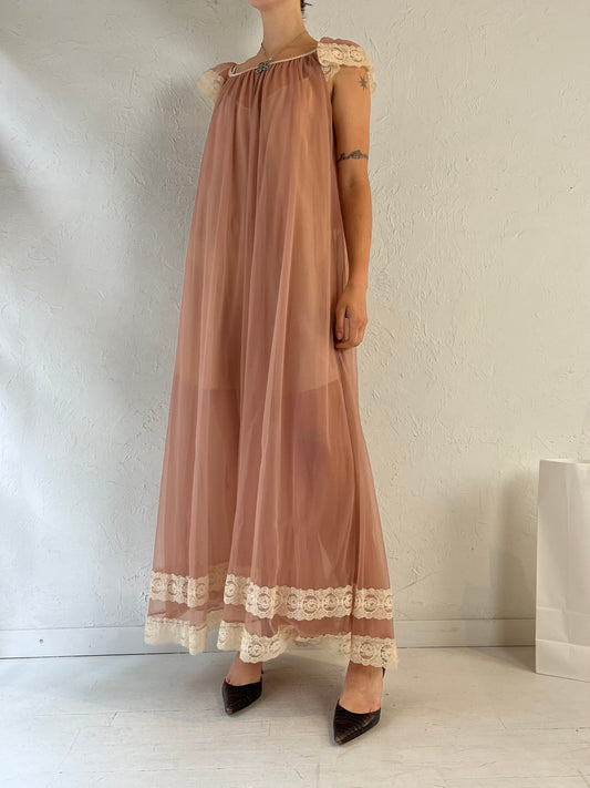 80s 'Janelle' Dark Pink Nylon Night Gown / Medium
