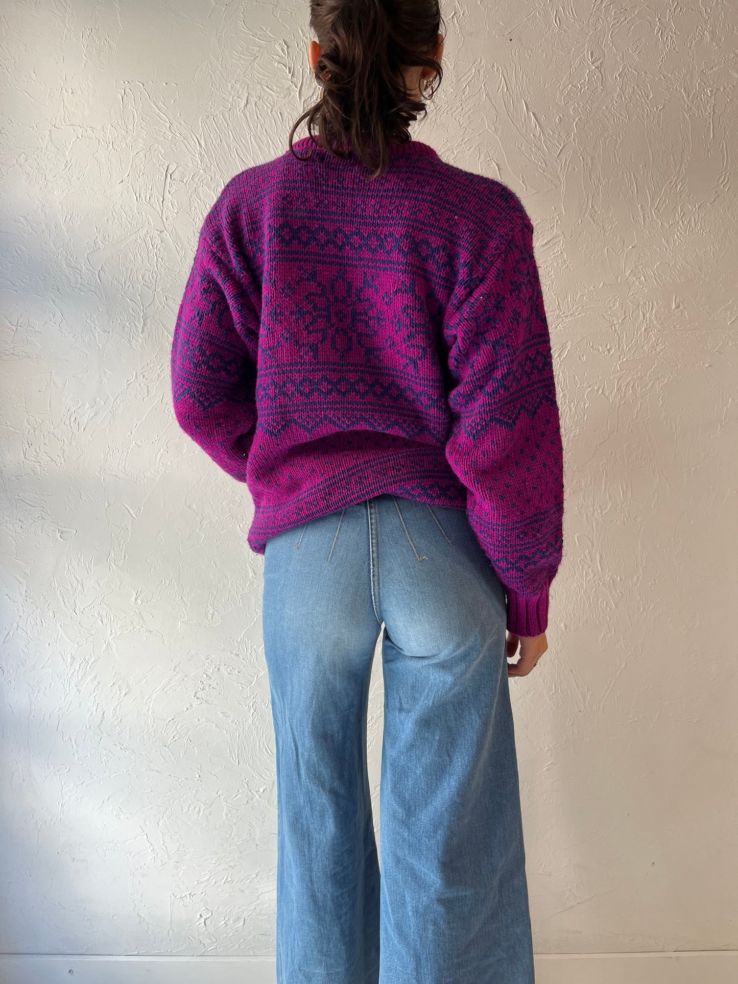 90s 'Just Sasha' Pink Purple Knit Pullover Sweater / Medium