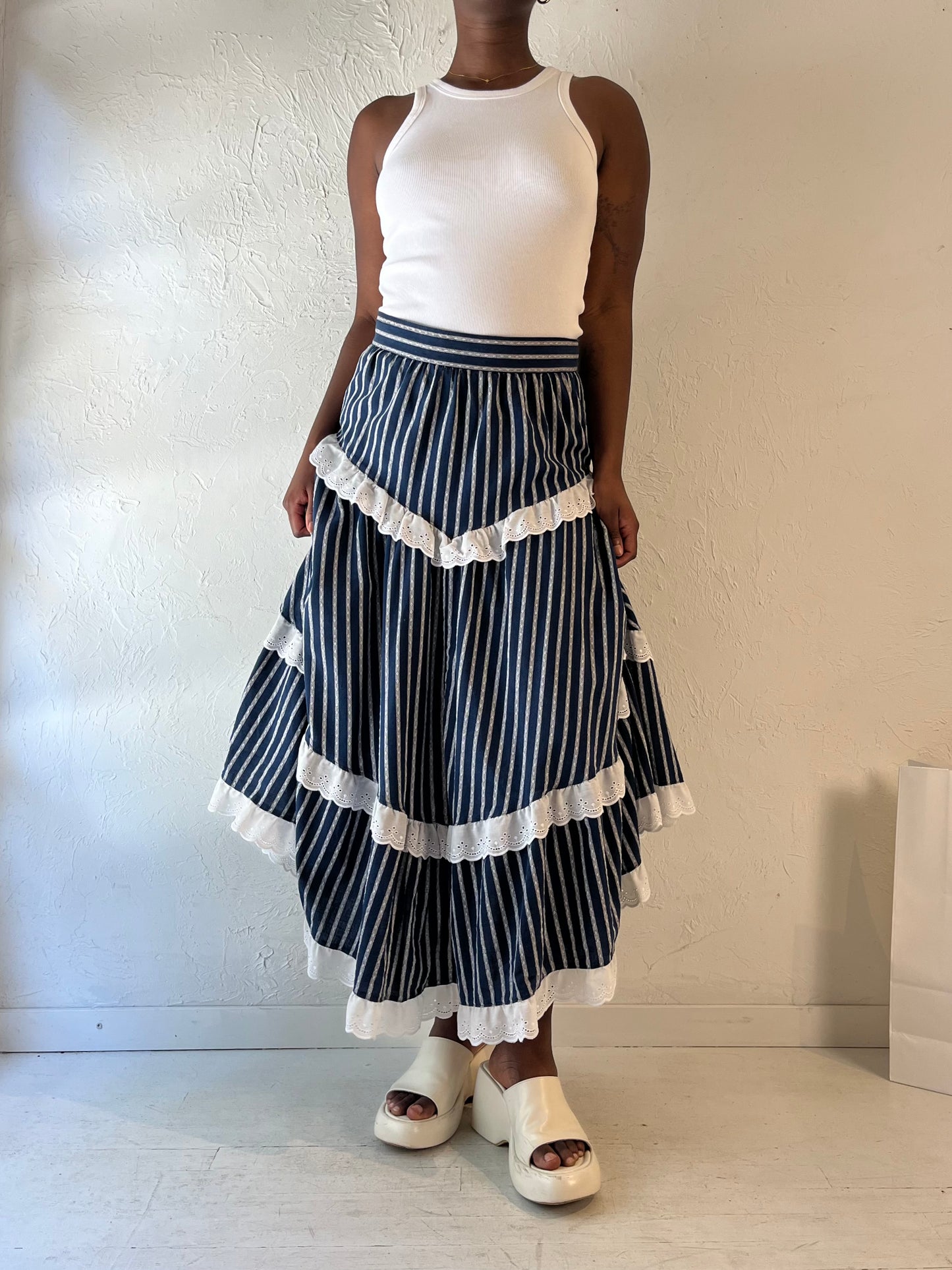 90s 'Miss Rodeo America' Striped Western Skirt / Medium - Large