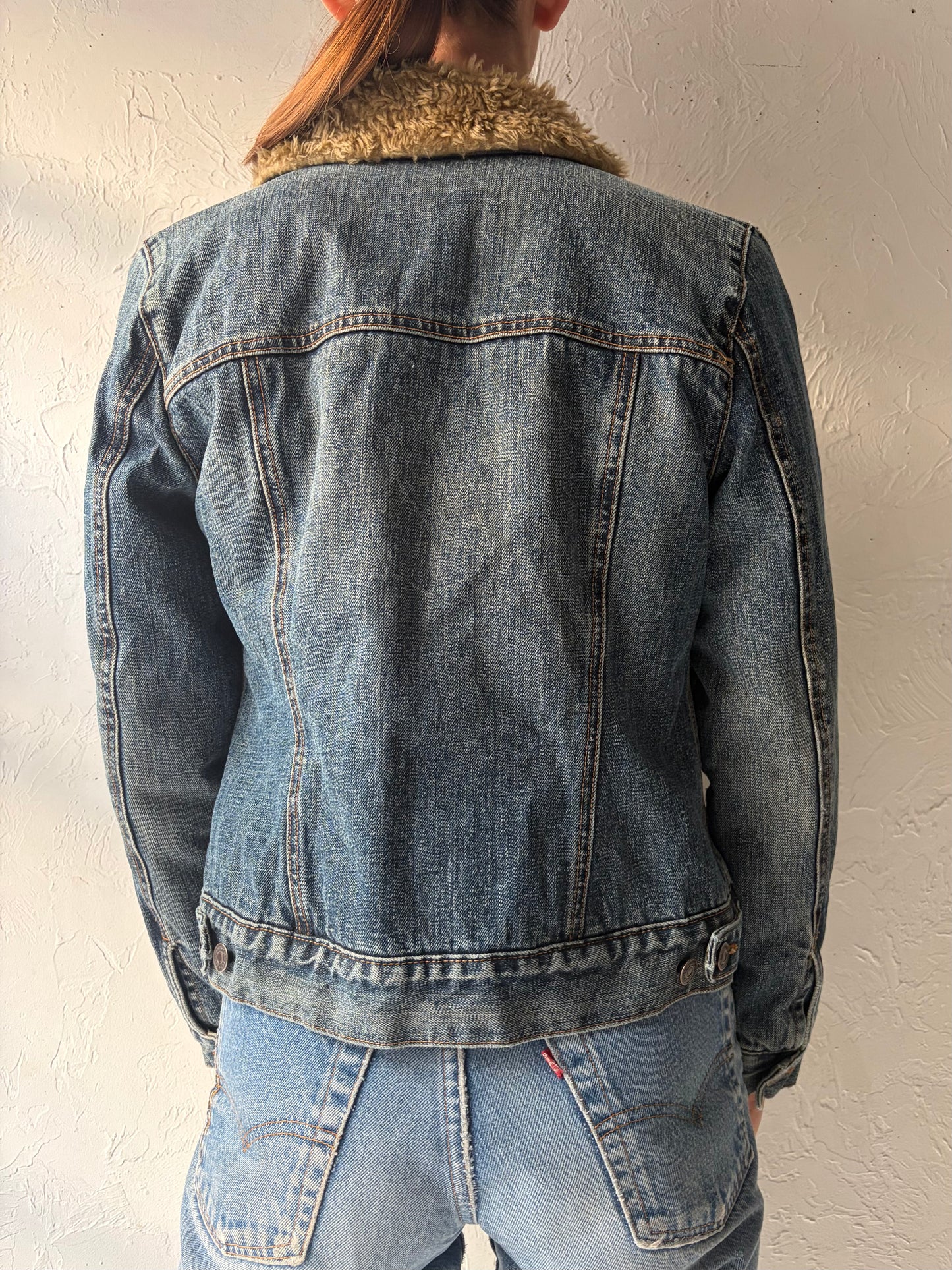 90s 'Gap' Faux Fur Lined Denim jacket / Vintage 1990s Sherpa Lined Classic Streetwear Jean Jacket / XS