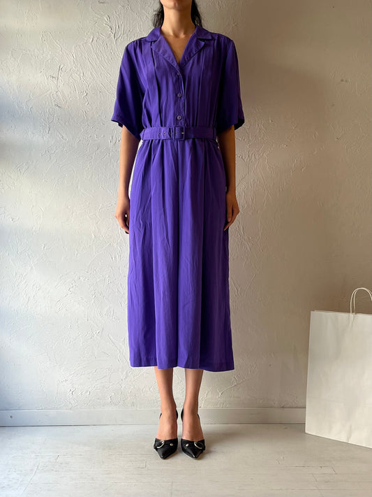90s ‘Cimone’ Purple Collared Midi Dress / Medium