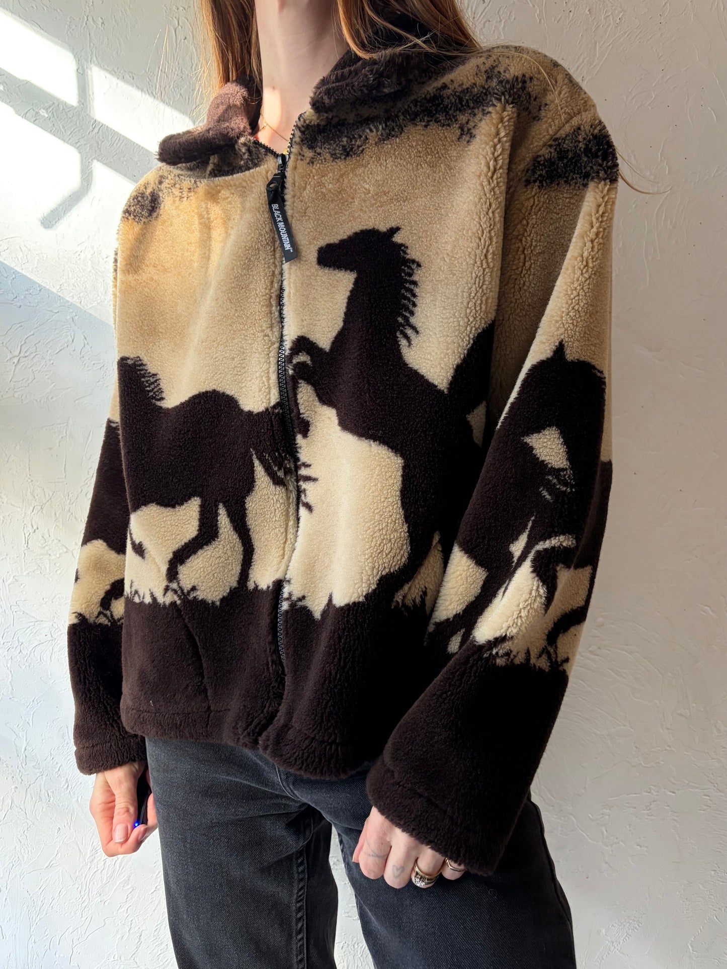 Vintage 'Black Mountain' Horse Fleece Jacket / Large
