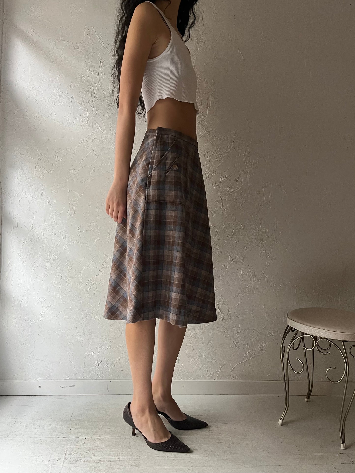 Vintage Handmade Plaid Midi Skirt / Medium