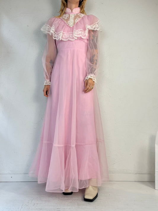 Vintage 1970s Pink Cottage Core Maxi Dress / Union Made / Small