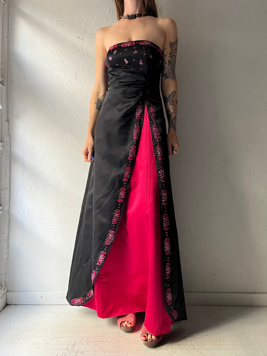 Y2k 'Zum Zum' Black Pink Strapless Lace Up Formal Prom Dress / Small