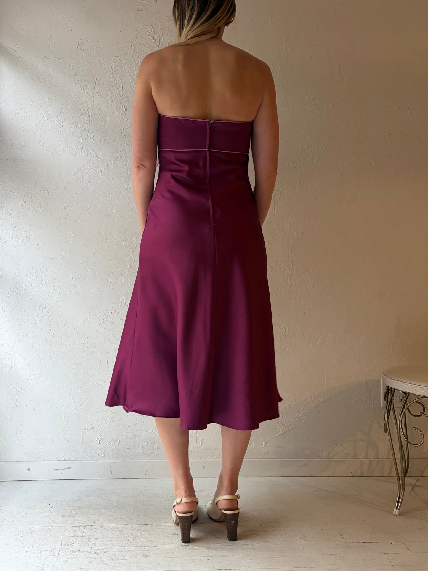 Y2k 'Alfred Angelo' Purple Strapless Formal Midi 2000s Prom Dress / Medium