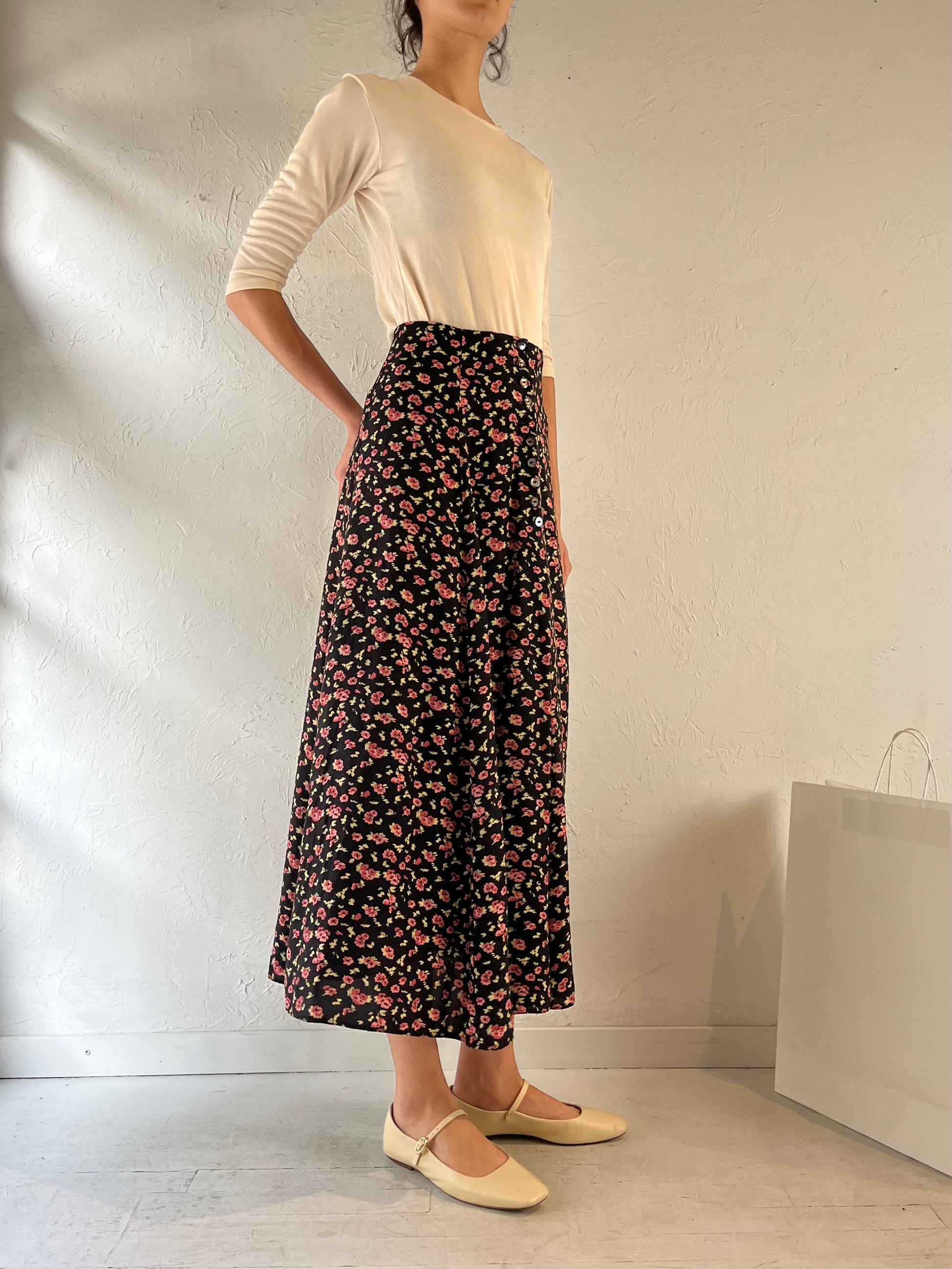 Vintage Floral Print Maxi Skirt / Small