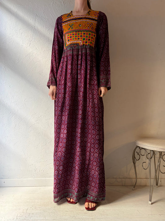 70s Mirror Tapestry Hippie Maxi Dress / Small