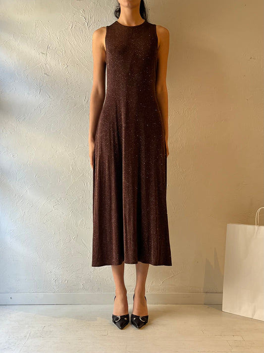 90s ‘Mariam & Maral’ Brown Sparkly Slinky Dress / Medium