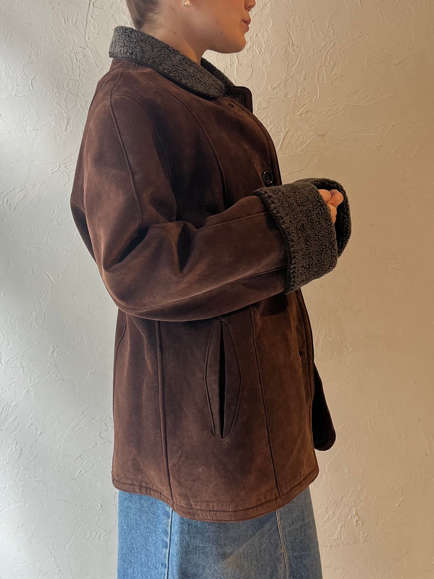 Y2k 'Gallery' Brown Suede Leather Jacket / Large