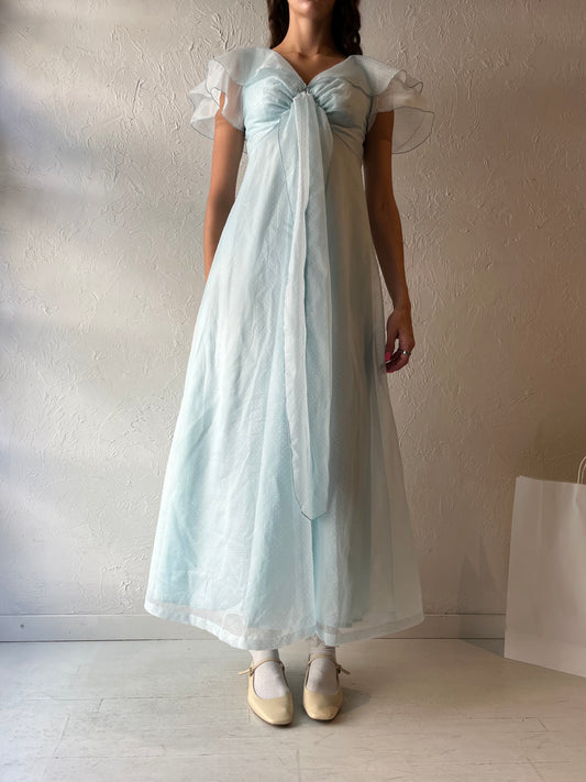 70s 'Pussy Cat' Baby Blue Maxi Dress / Small