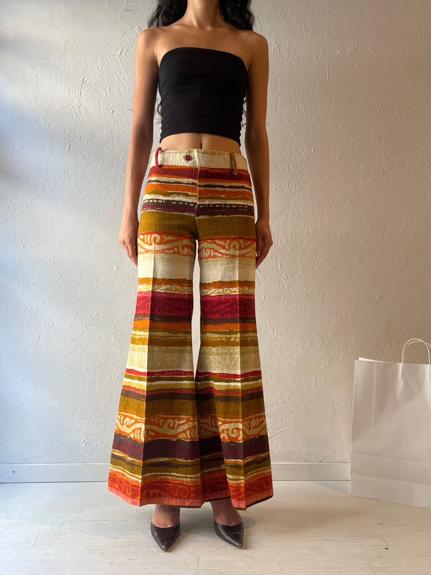 70s Abstract Bell Bottoms / Small - Medium