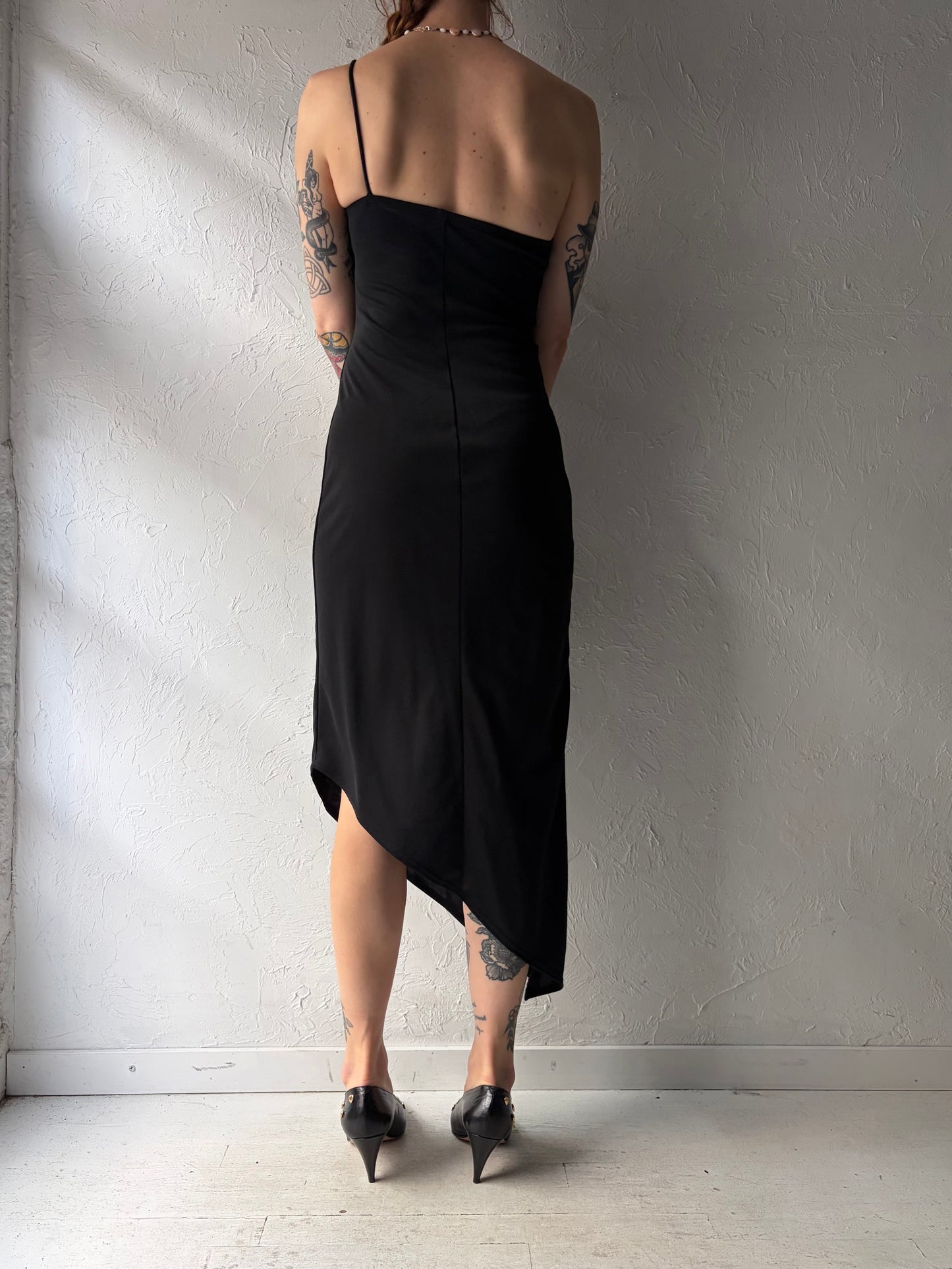 90s 'Rampage' Black One Shoulder Sparkly Assymetrical Formal Dress / Small
