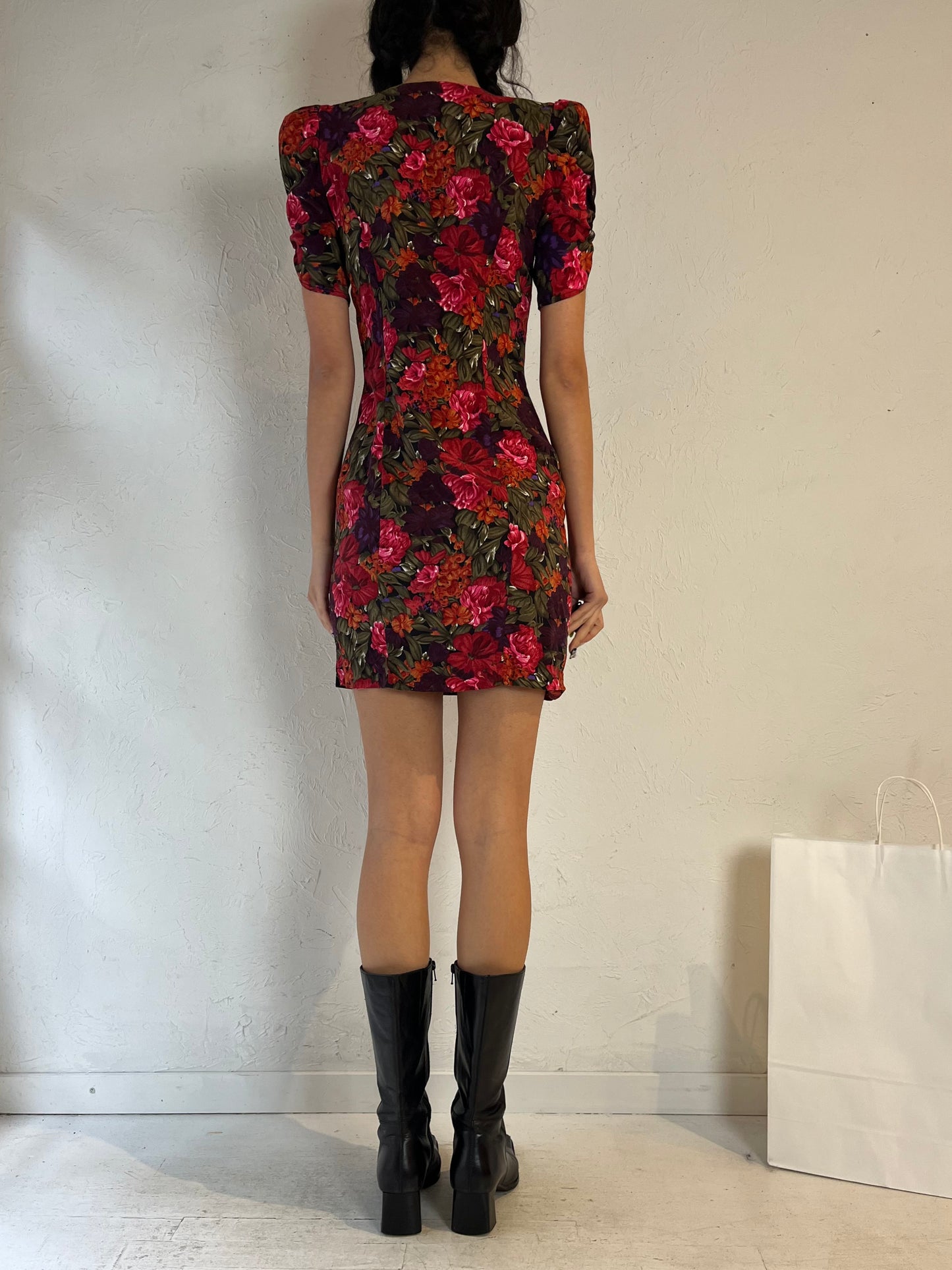 90s ‘All That Jazz’ Pink Floral Mini Dress / Small