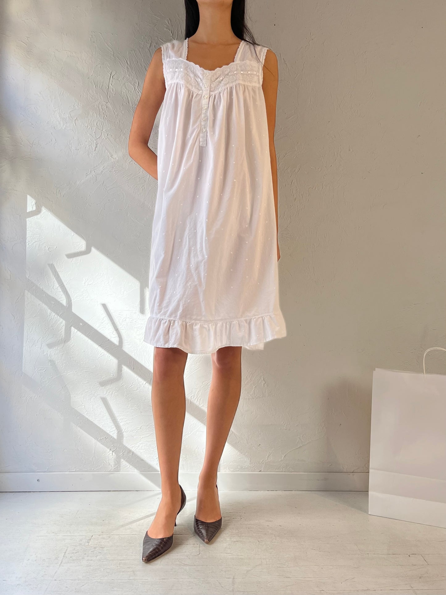 Y2K ‘Charter Club’ White Cotton Mini Dress / XL