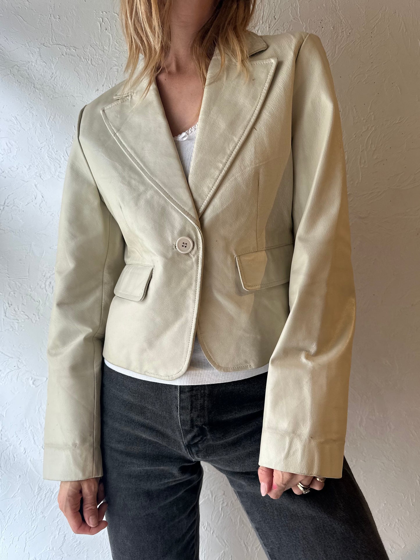 Y2K ‘OXYHO’ White Leather Jacket / Large