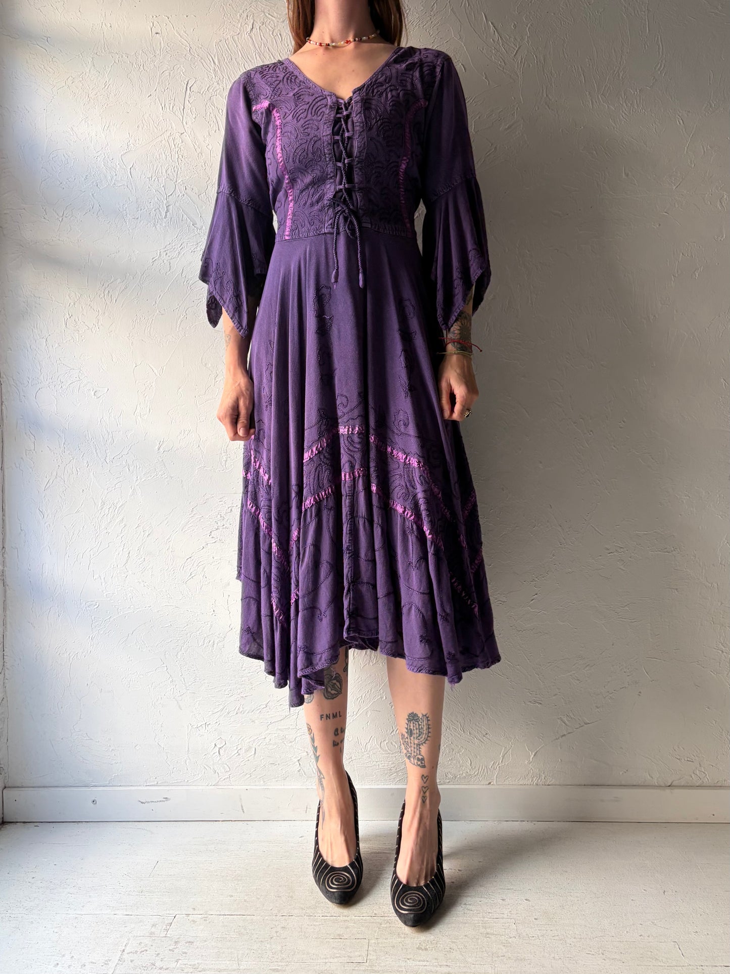 Vintage Purple Fairy Core Hippie Midi Dress / Medium