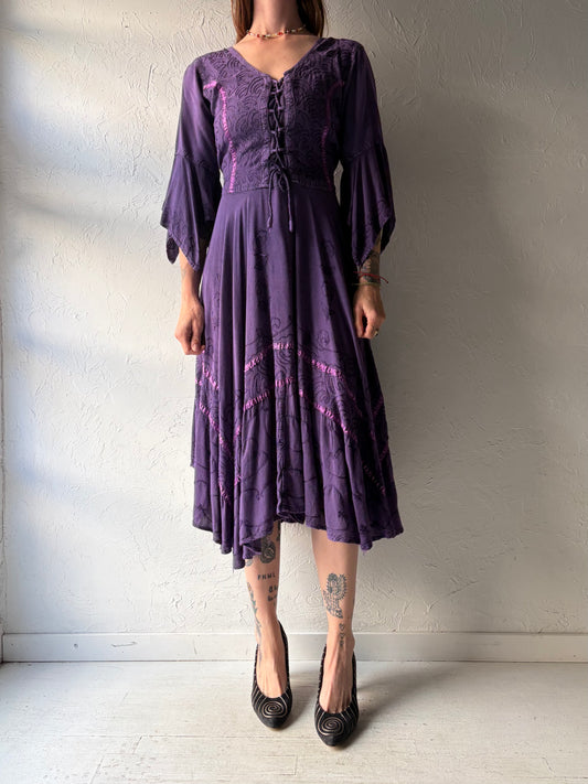 Vintage Purple Fairy Core Hippie Midi Dress / Medium
