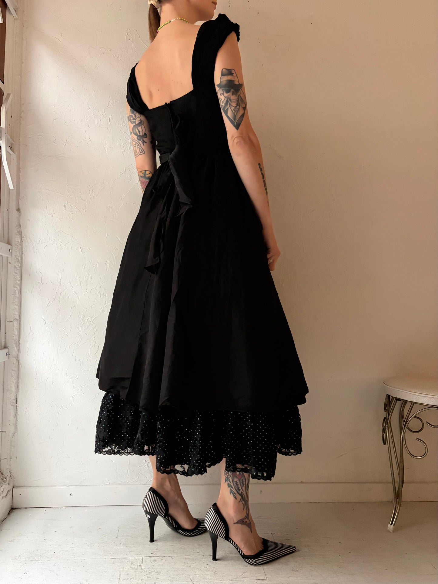 80s 'Gunne Sax' Black Sequin Formal Gown / Small