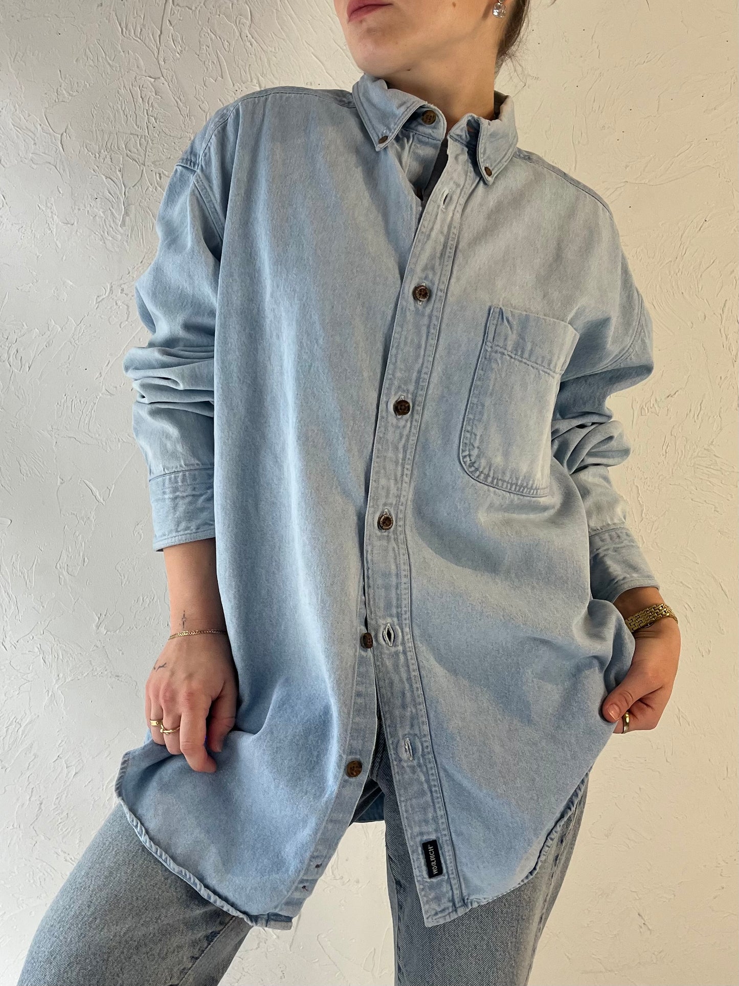 Y2k 'Woolrich' Button Up Denim Shirt / Medium