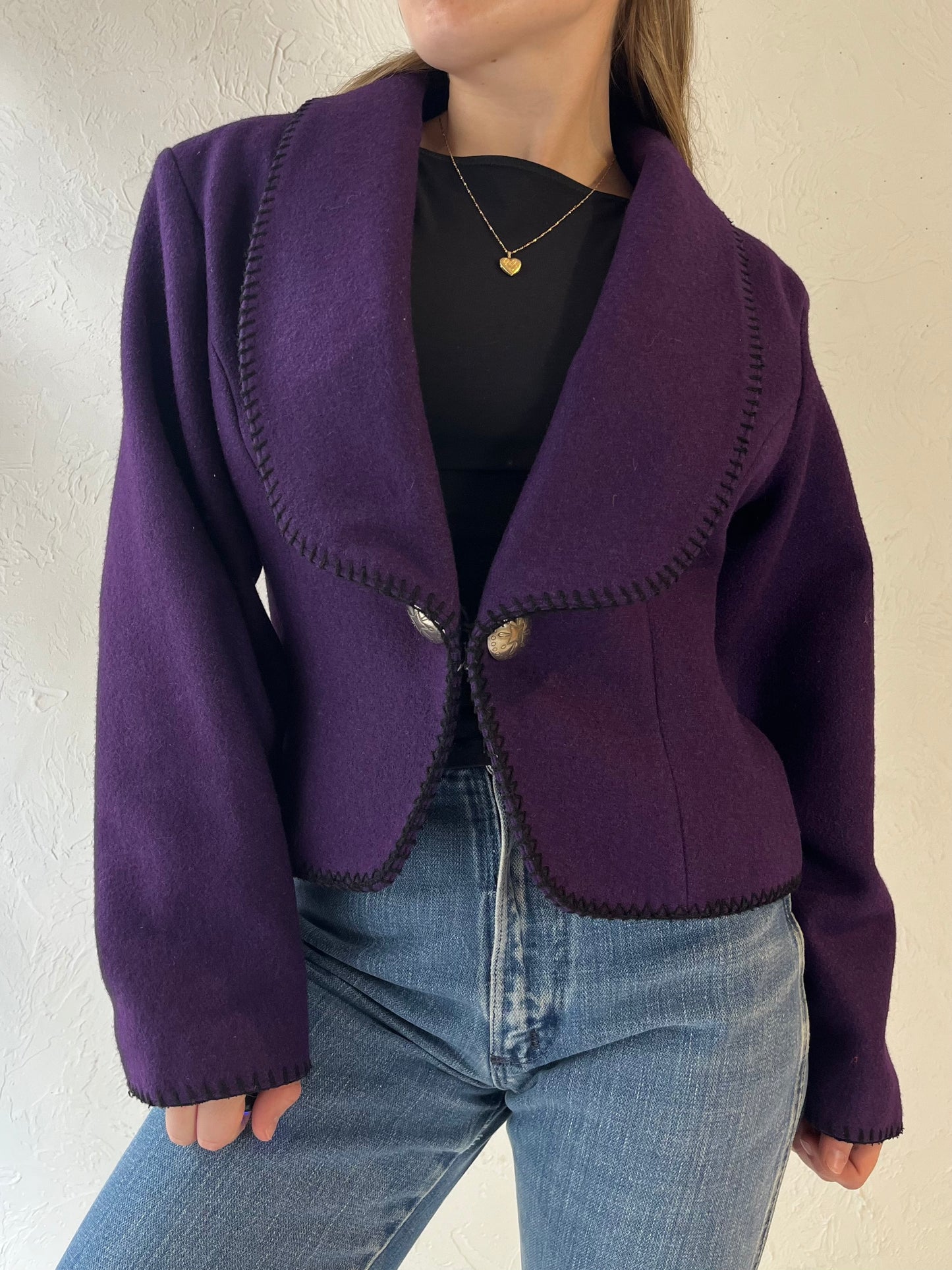 90s 'Midwest Garment' Purple Felt Western Jacket / Small