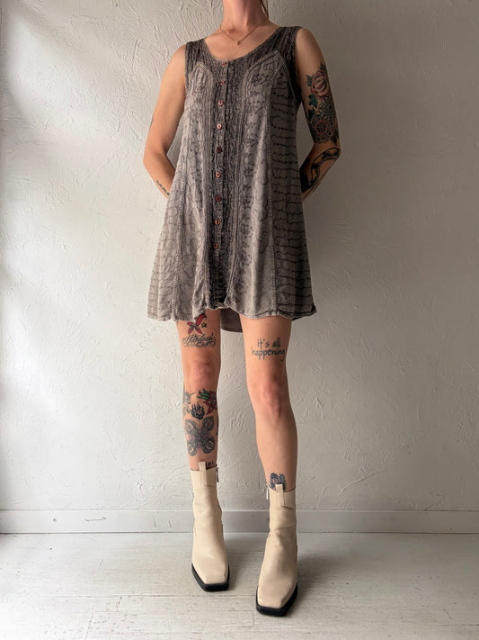 Vintage 'Flower' Gray Fairy Core Button Up Mini Dress / Small - Large