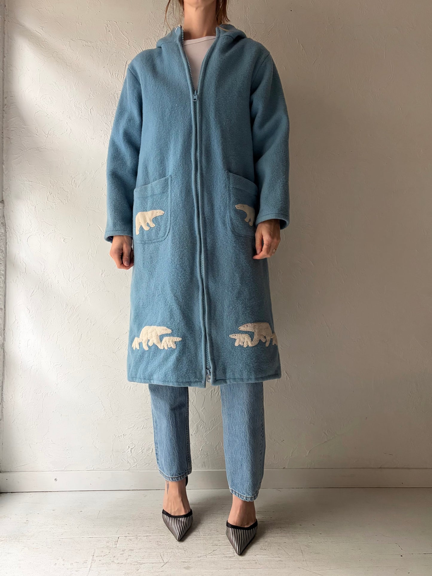 70s 'Polar Parkas' Baby Blue Wool Coat / Small