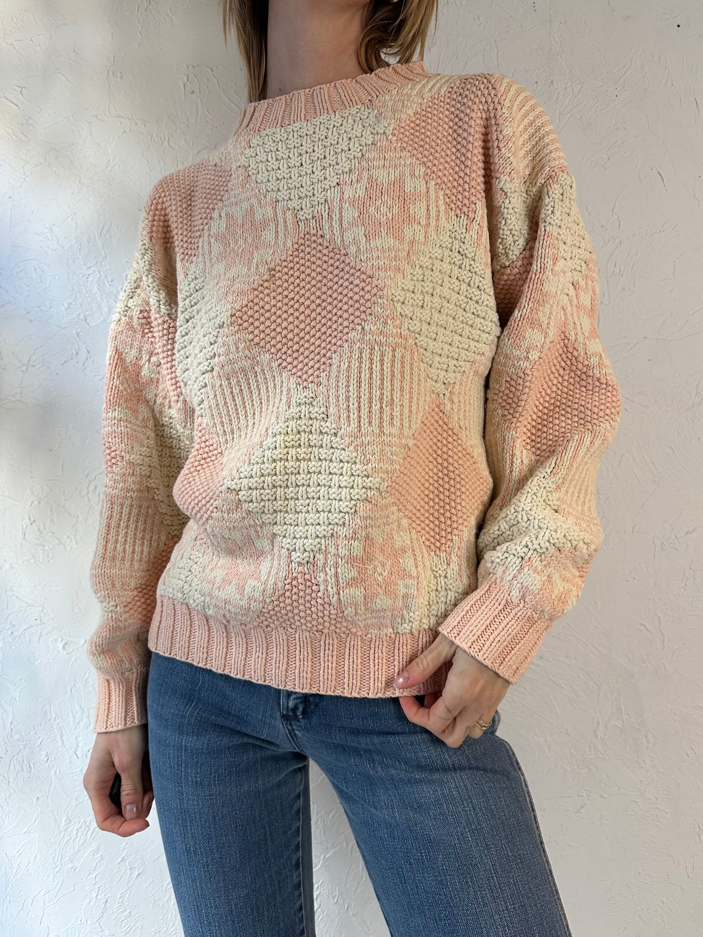 90s 'Canary Island' Thick Cotton Knit Pullover Sweater / Large