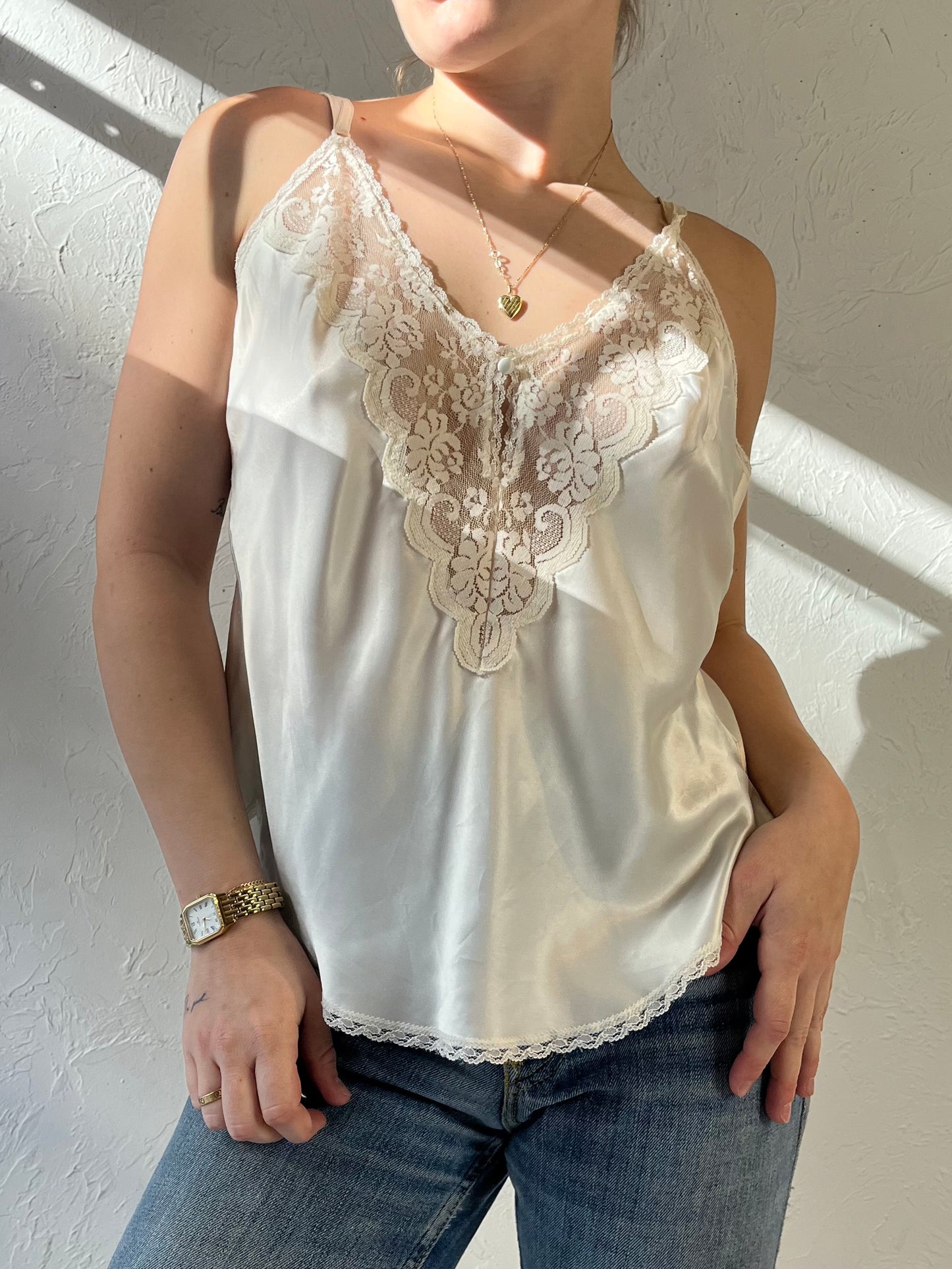 70s White Union Made Lacey Tank Top / Medium