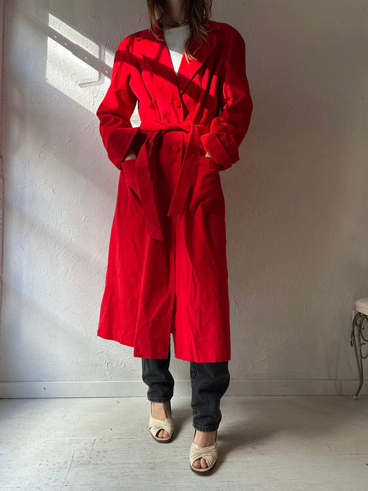 70s 'Ultra Suede' Red Trench Coat / Union Made / Medium