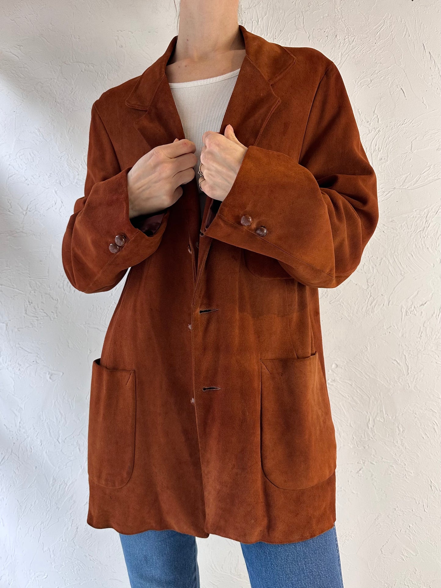 90s 'Fleischer' Brown Suede Leather Jacket / Medium