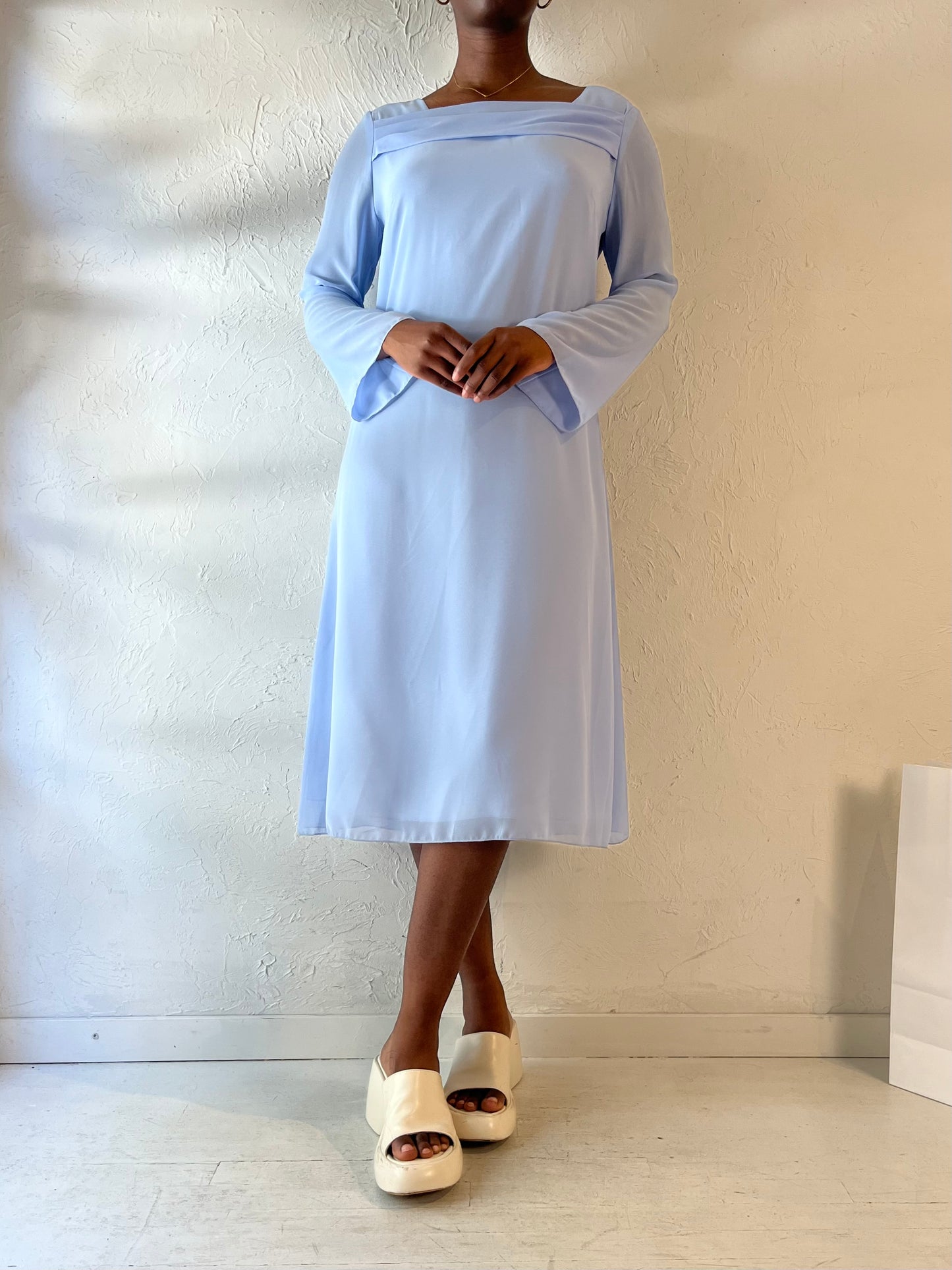 Vintage Pale Blue Long Sleeve Dress / Medium