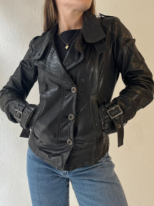 Y2k 'Danier' Black Leather Moto Jacket / XS