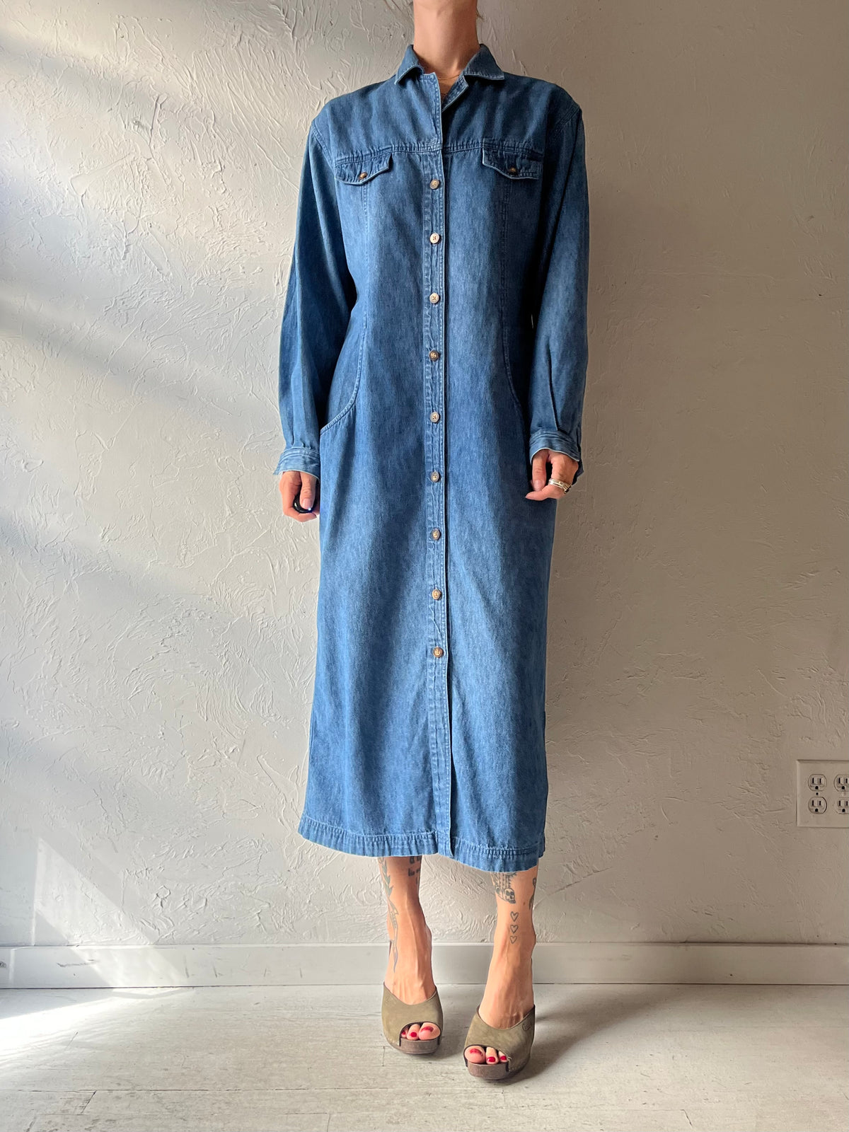 Y2k 'Eddie Bauer' Long Sleeve Denim Maxi Dress / Small