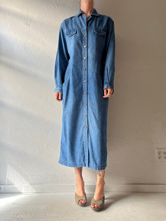 Y2k 'Eddie Bauer' Long Sleeve Denim Maxi Dress / Small