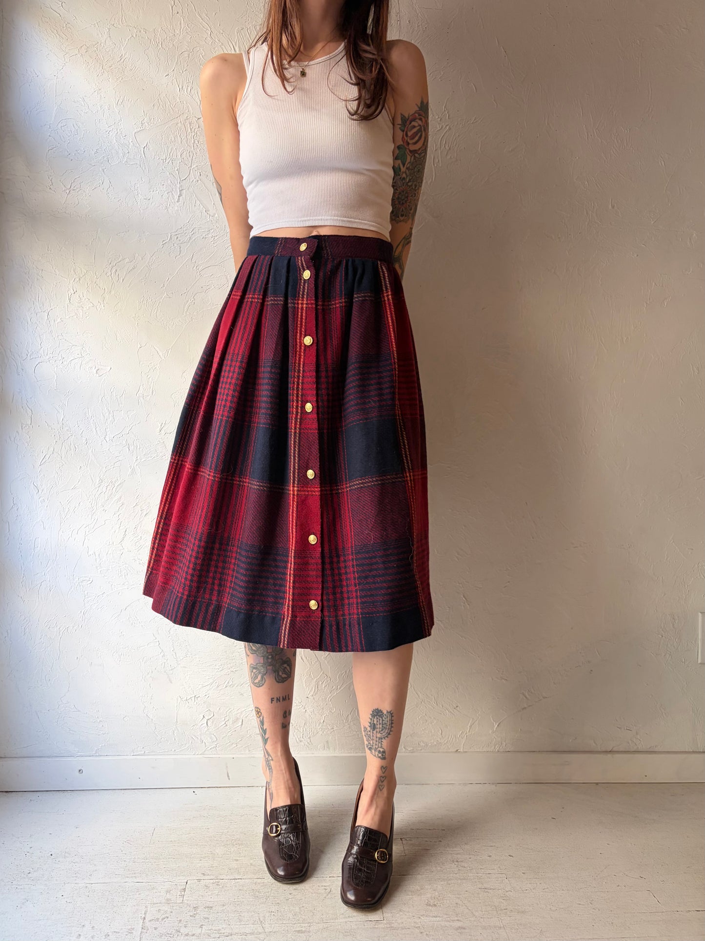 90s 'RLM' Plaid Midi Skirt / Small