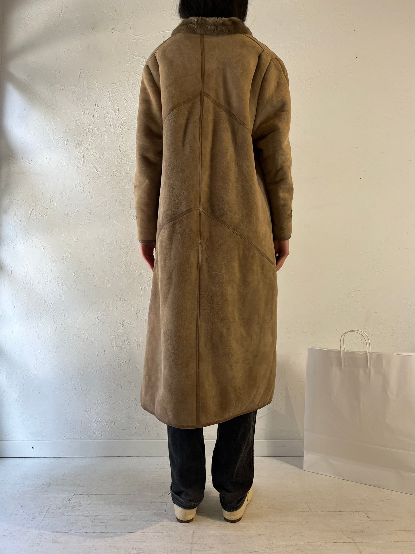 Vintage Faux Fur Lined Suede Coat / Medium