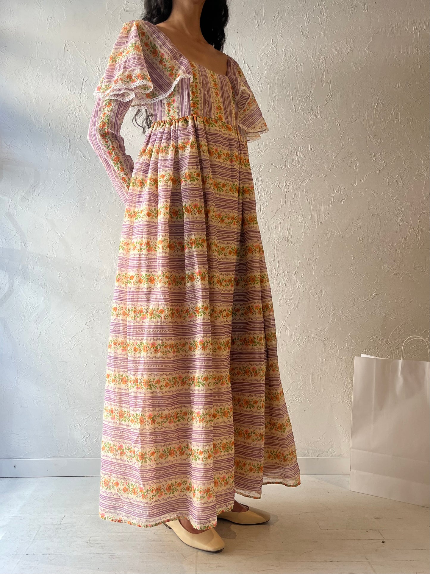 70s 'California Charmer' Purple Peasant Dress / Medium