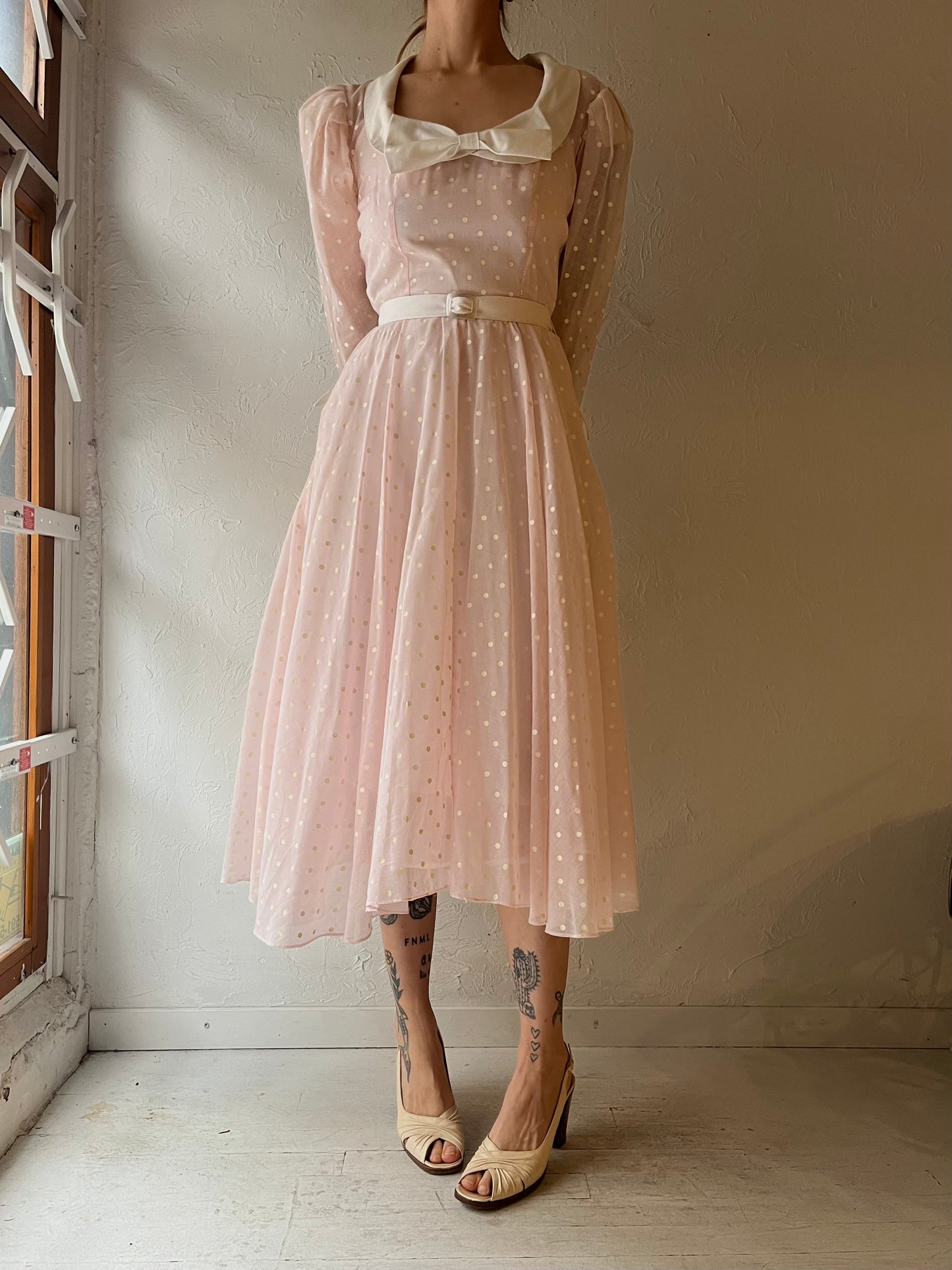 70s 'Junior Scene' Polka Dot Dress / Small