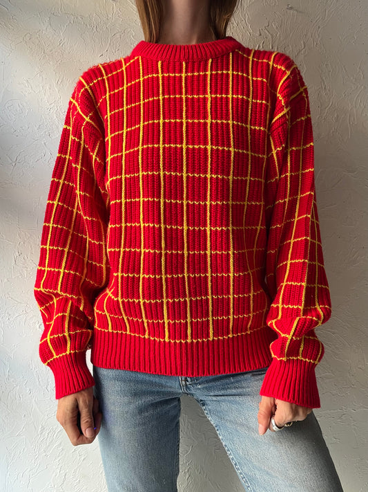 90s 'Jed' Checker Knit Pullover Sweater / Medium
