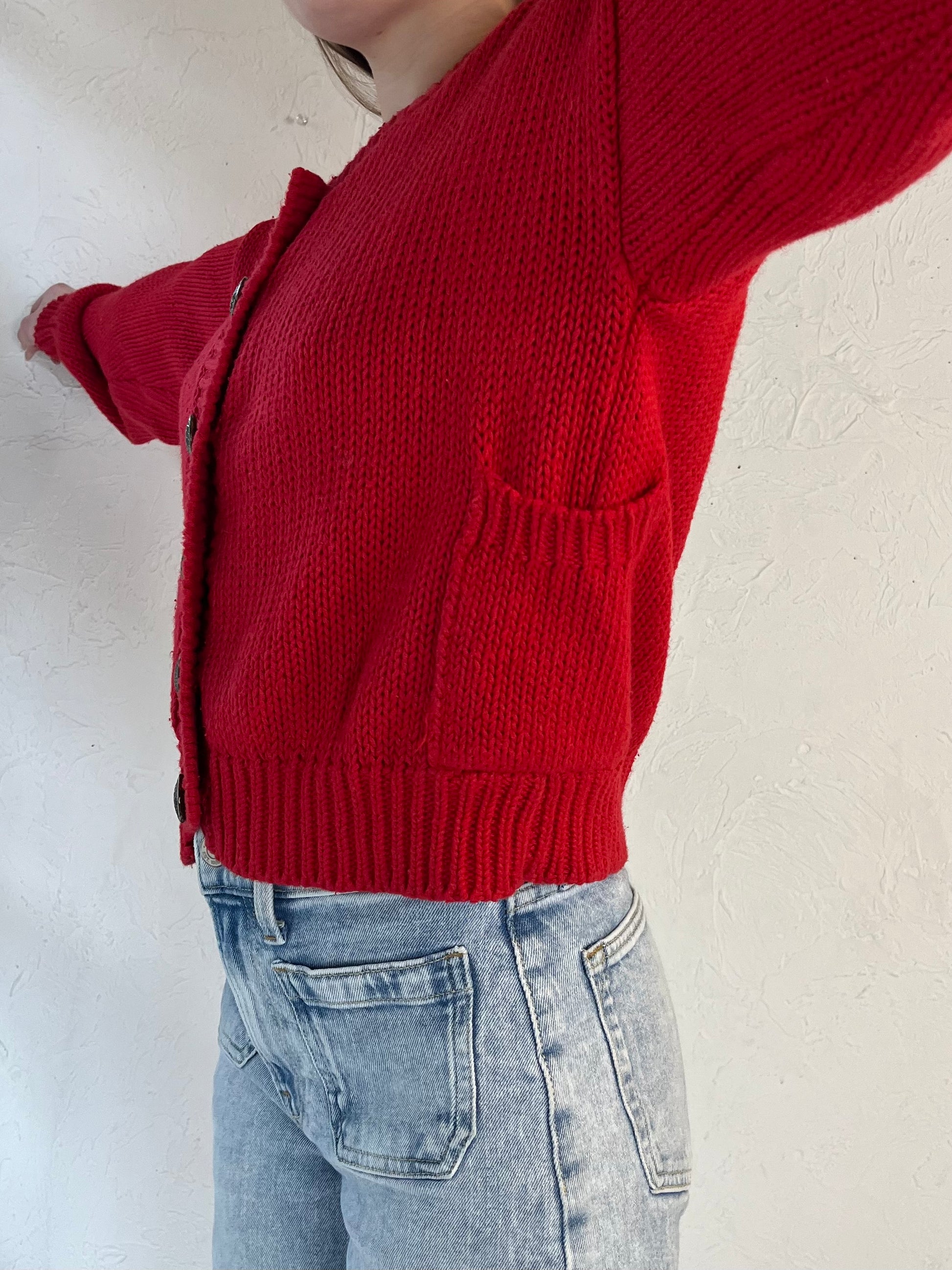 90s ‘Croquet Club’ Red Cardigan Sweater / Small