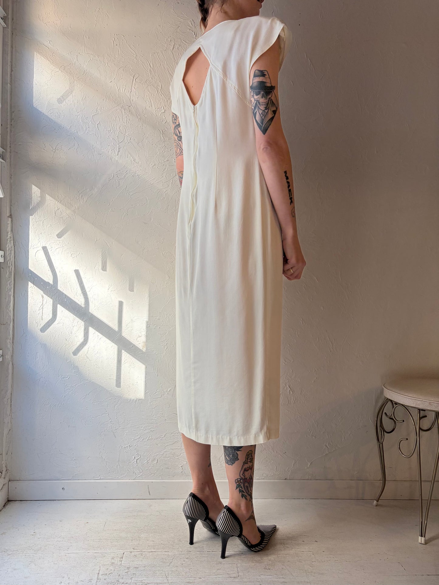 80s White Midi Dress / Medium