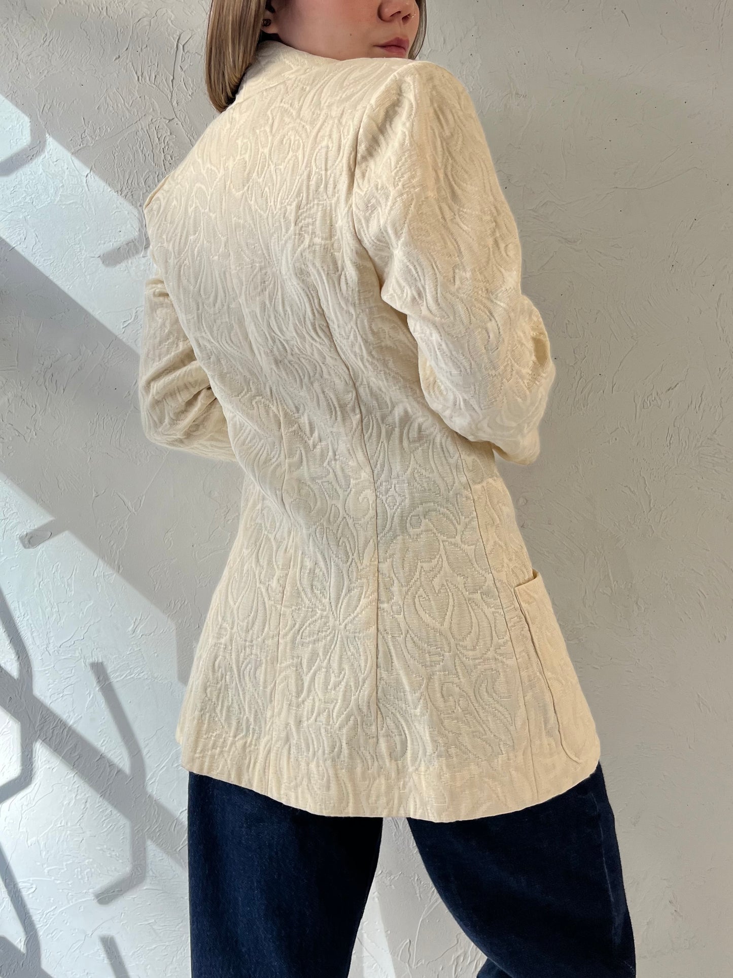 Vintage Cream Quilted Blazer Jacket / Small